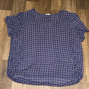 Maurice's Blue Plaid Ruched Sleeve Blouse 2X